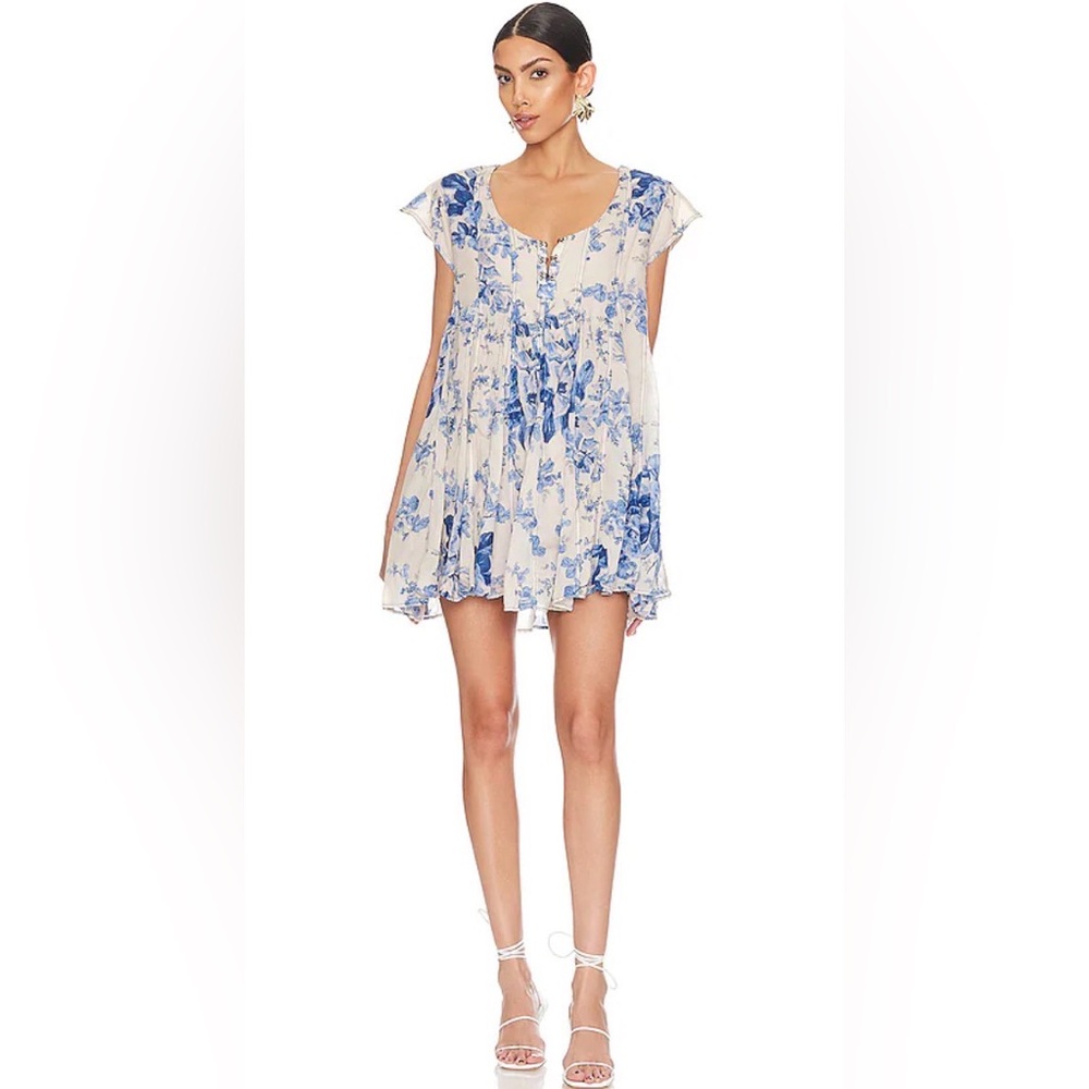 Free People Sully Floral Mini Dress in the blue and white "Ivory Combo"
